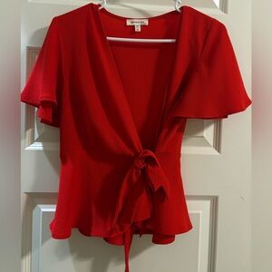 Monteau Red Wrap Tie-Front Blouse